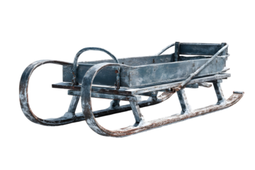 Antique toboggan isolated on transparent backdrop evoking nostalgic winter traditions