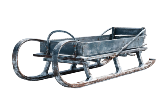 Antique toboggan isolated on transparent backdrop evoking nostalgic winter traditions