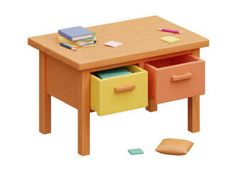 Isolated Children's Desk with Books and Drawers
