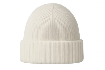 Cozy white knitted beanie showcasing soft texture, protecting against winter chill, positioned on clean transparent backdrop