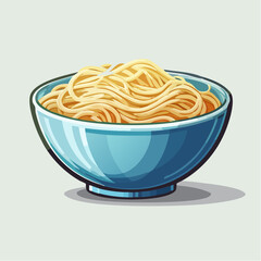 Cartoon Illustration of Noodle Bowl with Herb Garnish