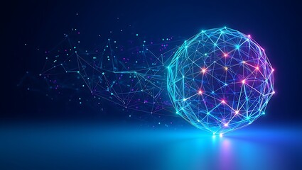 Obraz premium Hyper-detailed, photorealistic 3D render of a luminous electric icon with earth connectivity, world wide web in the form of a globe in the phone. global internet connection, Glowing Polygon Mesh