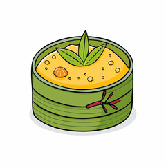 Cartoon Illustration of Curry Dish in Green Bowl with Herbs