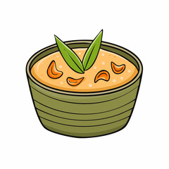 Cartoon Illustration of Curry Dish in Green Bowl with Herbs