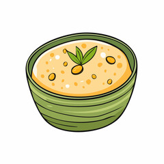 Cartoon Illustration of Curry Dish in Green Bowl with Herbs