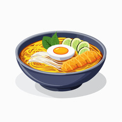 Cartoon Illustration of Noodle Bowl with Egg and Vegetables