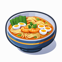 Cartoon Illustration of Noodle Bowl with Egg and Vegetables