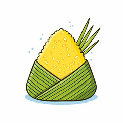 Cartoon Illustration of Traditional Sticky Rice Wrapped in Banana Leaf