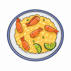 Cartoon Illustration of Shrimp Fried Rice with Lime Garnish