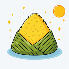 Cartoon Illustration of Traditional Sticky Rice Wrapped in Banana Leaf