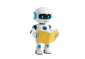 Naklejka premium Isolated Robot Reading a Book - Educational Technology Concept