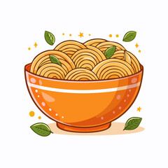 Cartoon Illustration of Noodle Bowl with Egg and Vegetables