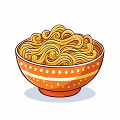 Cartoon Illustration of Noodle Bowl with Egg and Vegetables