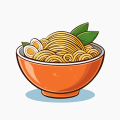 Cartoon Illustration of Noodle Bowl with Egg and Vegetables