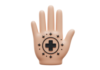 Isolated Hand with Medical Symbol Surrounded by Stars - International Healthcare