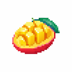 Obraz premium Pixel Art Mango Slice with Leaf