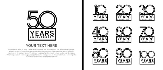 Naklejka premium logo anniversary set. black color with square on white background for special event