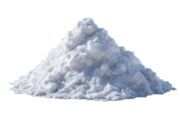 Pile of white powder on a transparent background for laboratory or food concept