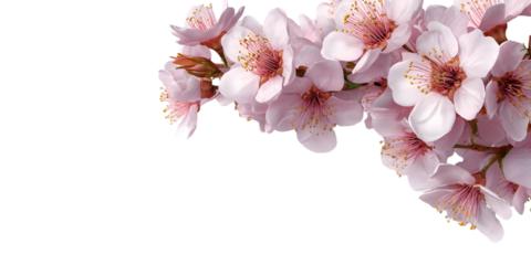 Delicate pink almond blossoms against a stark transparent background create contrast
