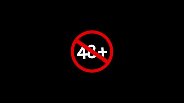 48 plus icon sign animation on dark background. Under 48 sign warning symbol. Over 48 only censored. eighteen age older. 4K animation
