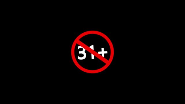 31 plus icon sign animation on dark background. Under 31 sign warning symbol. Over 31 only censored. eighteen age older. 4K animation
