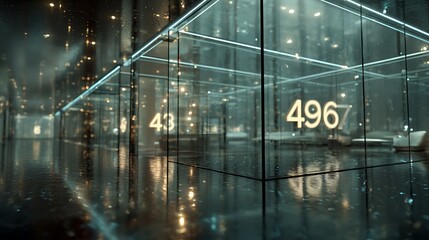 Obraz premium Abstract Glass Structure with Glowing Numbers and Reflective Surface