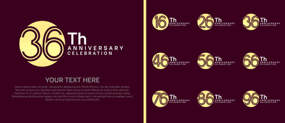 logo anniversary set. gold and silver color with circle on red background for special event