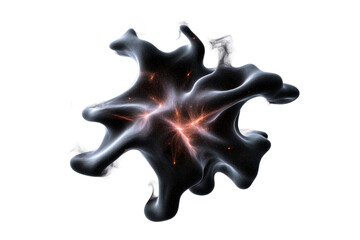 Abstract nebula shape with glowing energy currents and swirling smoke particles, cut out transparent