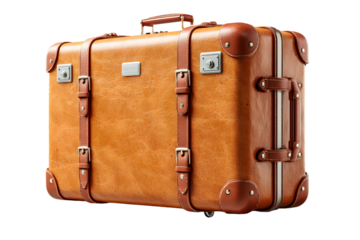 Vintage leather suitcase isolated on transparent background evokes classic travel style