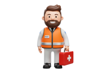 Isolated Paramedic Cartoon Character with First Aid Kit
