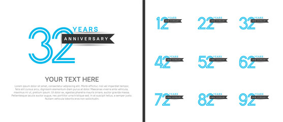 logo anniversary set. blue color with black ribbon on white background for special event
