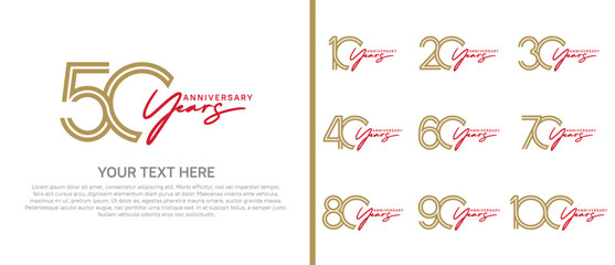 logo anniversary set. brown color with red handwriting on white background for special event