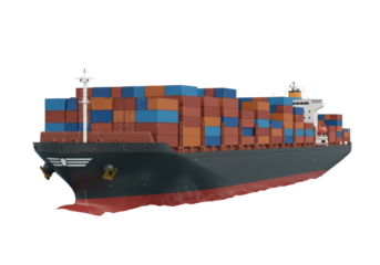 Isolated Cargo Container Ship with Stacks of Shipping Containers