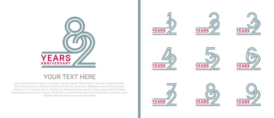 logo anniversary set. red and gray color on white background for special event
