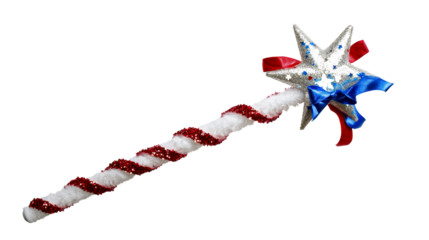 Sparkling Star Wand with Red and Blue Ribbons, cut out transparent