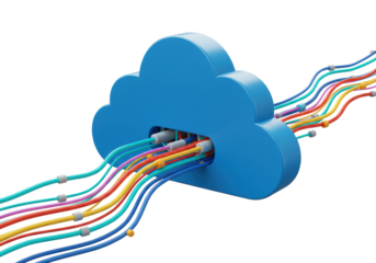 Isolated 3D Render of a Cloud with Fiber Optic Cables, Cloud Computing and Data Flow