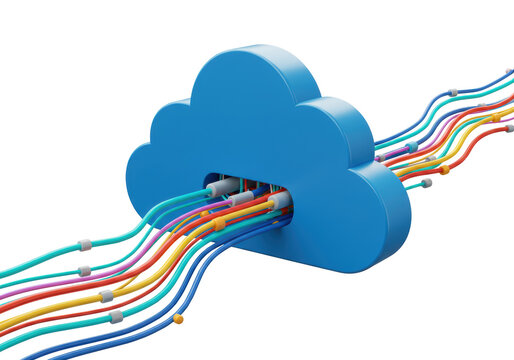 Isolated 3D Render of a Cloud with Fiber Optic Cables, Cloud Computing and Data Flow