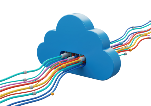 Isolated 3D Render of a Cloud with Fiber Optic Cables, Cloud Computing and Data Flow