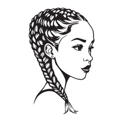 Girl with braided hairstyle vector design concept illustration.