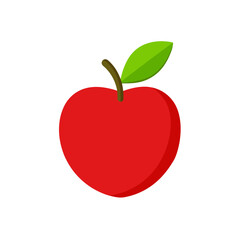 Vibrant red apple with green leaf and stem, perfect for healthy eating and education concepts.