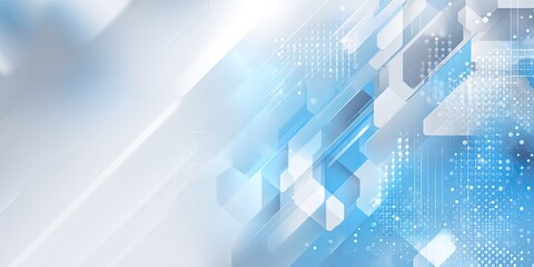 Abstract technology background with light blue, white, and gray geometric shapes