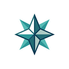 Obraz premium Modern eight-pointed star compass rose icon symbolizing direction and navigation in vibrant teal shades