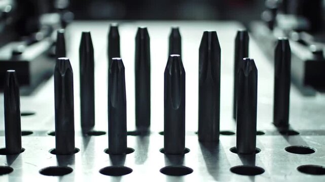 Set of Black Screwdriver Bits Standing in a Row