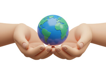 Isolated 3D Render of Hands Holding the Earth Globe, Environmental Protection Concept