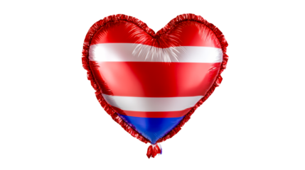 Red and white striped heart shaped balloon with blue bottom, cut out transparent