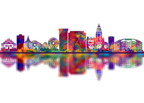 Anaheim California Skyline. Cityscape Skyscraper Buildings Landscape City Downtown Abstract Landmarks Travel Art