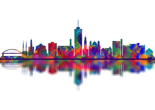 Augsburg Germany Skyline. Cityscape Skyscraper Buildings Landscape City Downtown Abstract Landmarks Travel Art