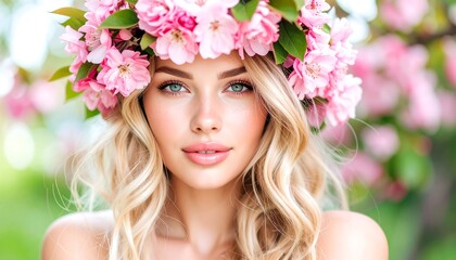 Naklejka premium Beautiful woman with floral crown (1)
