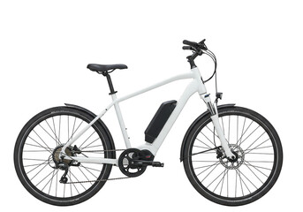 Fototapeta premium Modern white electric bicycle for sport and outdoor activities, isolated on transparent background