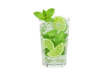 Isolated Refreshing Mojito Cocktail with Lime and Mint on White Background